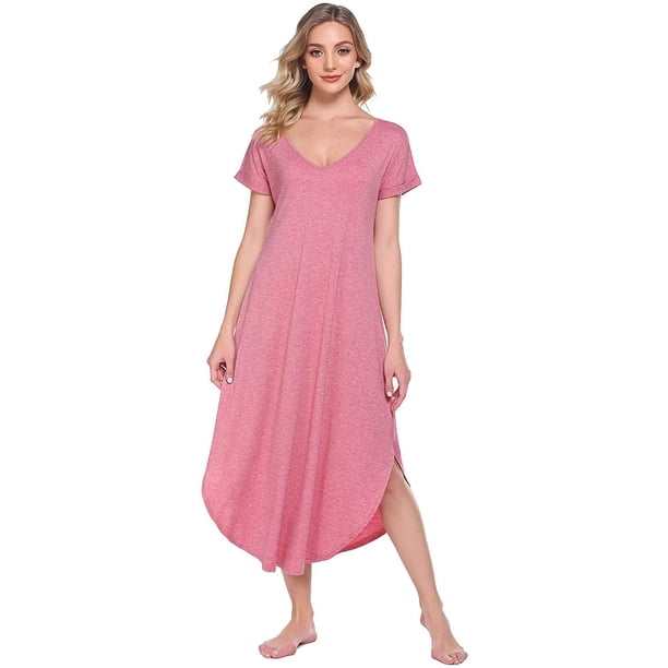 Camisones para mujer, camisones de manga corta, ropa de dormir suave, vestido de noche liso