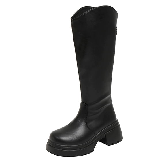 hopeusnice Women Knee High Riding Boots With V Shaped Top Back Zipper Closure Chunky Heel For Fall Winter And Fashion Outfits Black 35