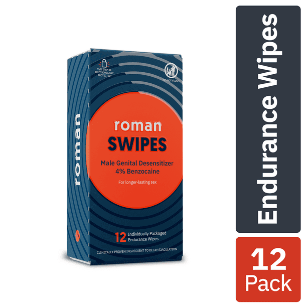 Roman Swipes 4 Male Desensitizing Benzocaine Wipes, 12 Pack