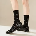 thumbnail image 7 of Women's Crew Socks over Ankle Cute Bow Pattern Cotton Roll Top White Black Grey Fancy Printed Socks 5pack Size5-9, 7 of 7
