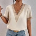 thumbnail image 5 of Women Summer Fashion Short Sleeved V Neck Lace Solid Color Shirt Short Sleeved Loose Top Long Sleeve Layering Shirts for Women Casual Womens Tops Short Sleeve Stretch Tee Medium Sleeve Womens Workout, 5 of 8