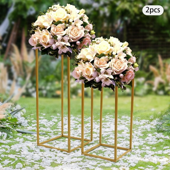Miumaeov 4Pcs Metal Gold Column Flower Stand Potted Plant Display Frame Rack Wedding Centerpiece Party Venue Backdrop Decor