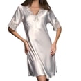 thumbnail image 2 of Women's Silk Nightgown Women Satin Sleepwear Dress V Neck Short Sleeve Silk Nightgown Lace Sleep Lingerie Night, Women Nightgowns & Sleepshirts XXL, 2 of 6