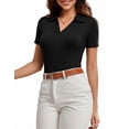 thumbnail image 4 of JYLFC Womens Short Sleeve Polo Shirts V Neck Collar Knit Top Casual Work Shirt for Summer, Black XL, 4 of 5
