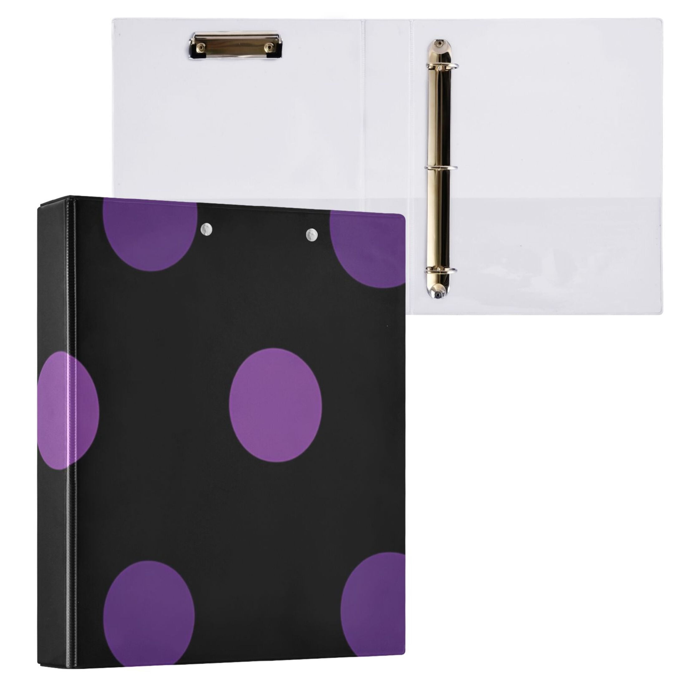 Purple Polka Dot 3 Ring Binders 1.5 inch Hardcover File Folders with Interior Pockets A4 Size Organizer for School Office Hospital