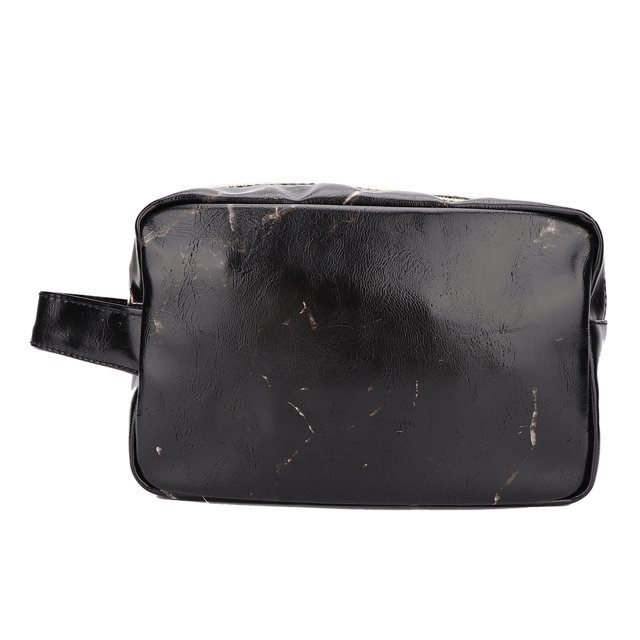 Múltiples divisores veteados cosméticos bolso de almacenamiento portátil PU cuero maquillaje caso negro