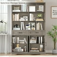 thumbnail image 5 of Hiphuta 71"Tall Bookcases with Drawers & Doors, 47” Wide Large Bookshelf for Home Office 6-Tier Bookshelf , Wooden Book Storage Cabinet for Home Office Living Room, Ash Gray, 5 of 7