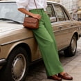 thumbnail image 5 of ClodeEU Women's High Waisted Draped Straight Wide Leg Dress Pants with Pockets ,Solid Color Casual Office Trousers Green,Women's Plus M, 5 of 9
