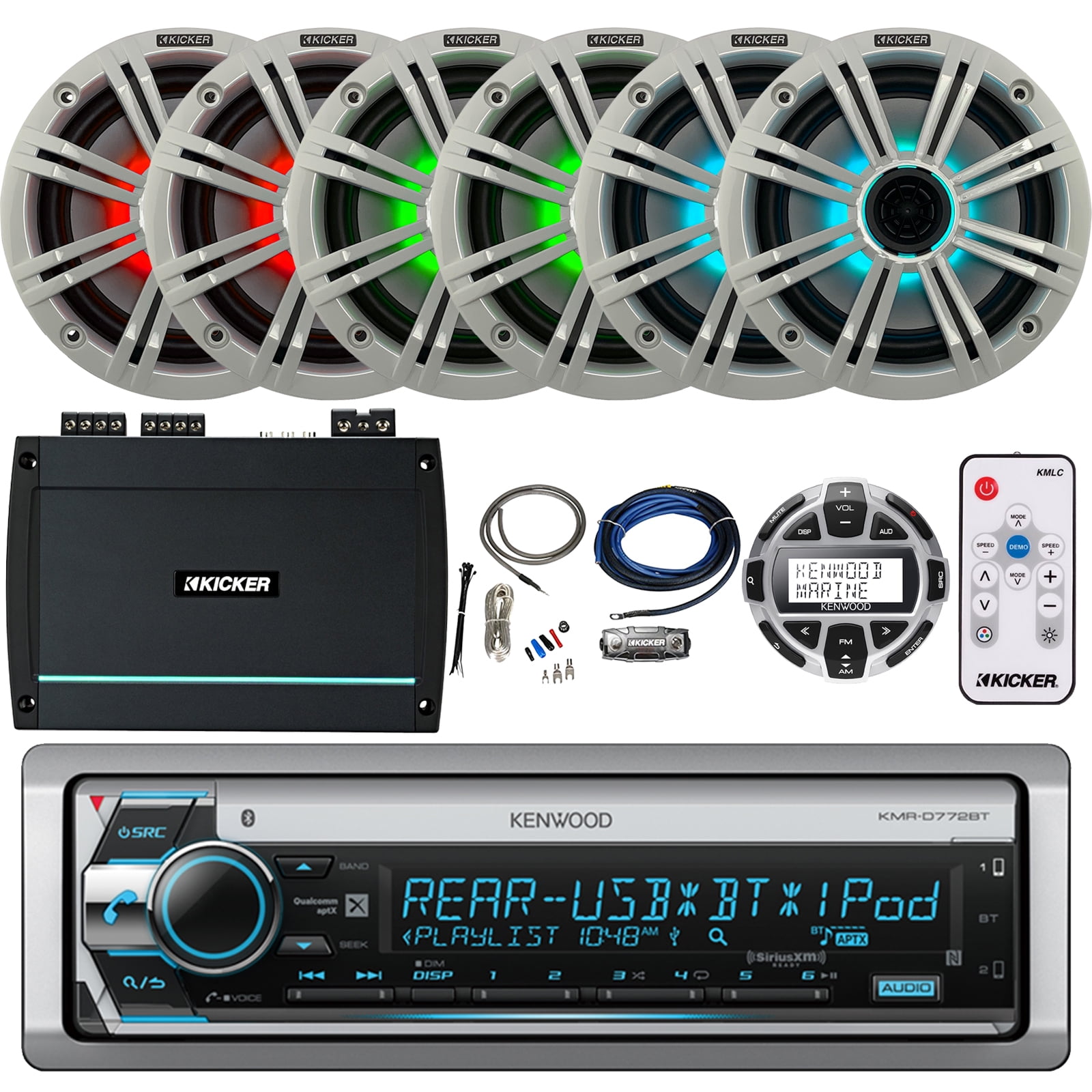 Kenwood Marine USB AUX CD Bluetooth Receiver with Wired Remote, 6x
