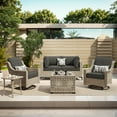 thumbnail image 2 of Ovios 6 Pieces Patio Furniture Set with Swivel Rocking Chair All-Weather Wicker Outdoor Conversation Sectional Set with Solar Lamps Coffee Table, 2 of 12