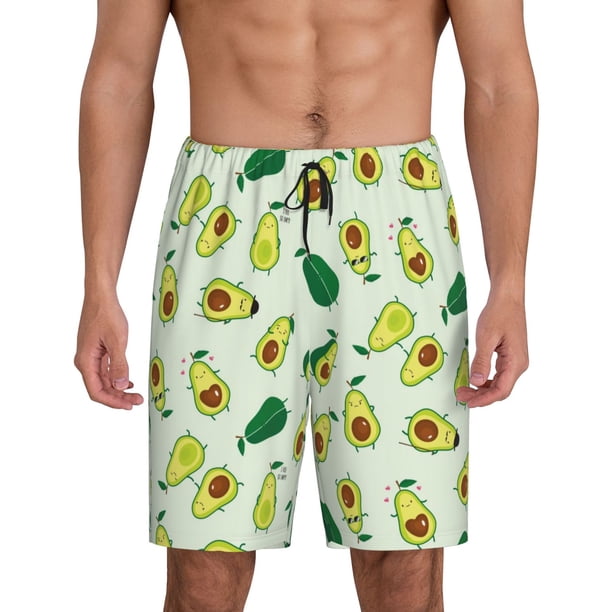 Balery Cartoon Fruit Pantalones cortos de pijama de punto de algodón para hombre con cinturilla y bolsillos-Small