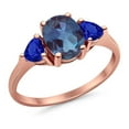thumbnail image 2 of Lab Alexandrite Rose Tone Silver Size-9 Three Stone Oval Trio Ring Two Heart Blue Sapphire CZ Wedding Engagement Ring 925 Sterling Silver Gifts For Her, 2 of 6