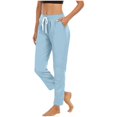 thumbnail image 2 of ClodeEU Women's Elastic Waist Jogger Pants,Casual Loose Fit Tapered Trousers with Pockets Sky Blue,Women's Plus L, 2 of 9