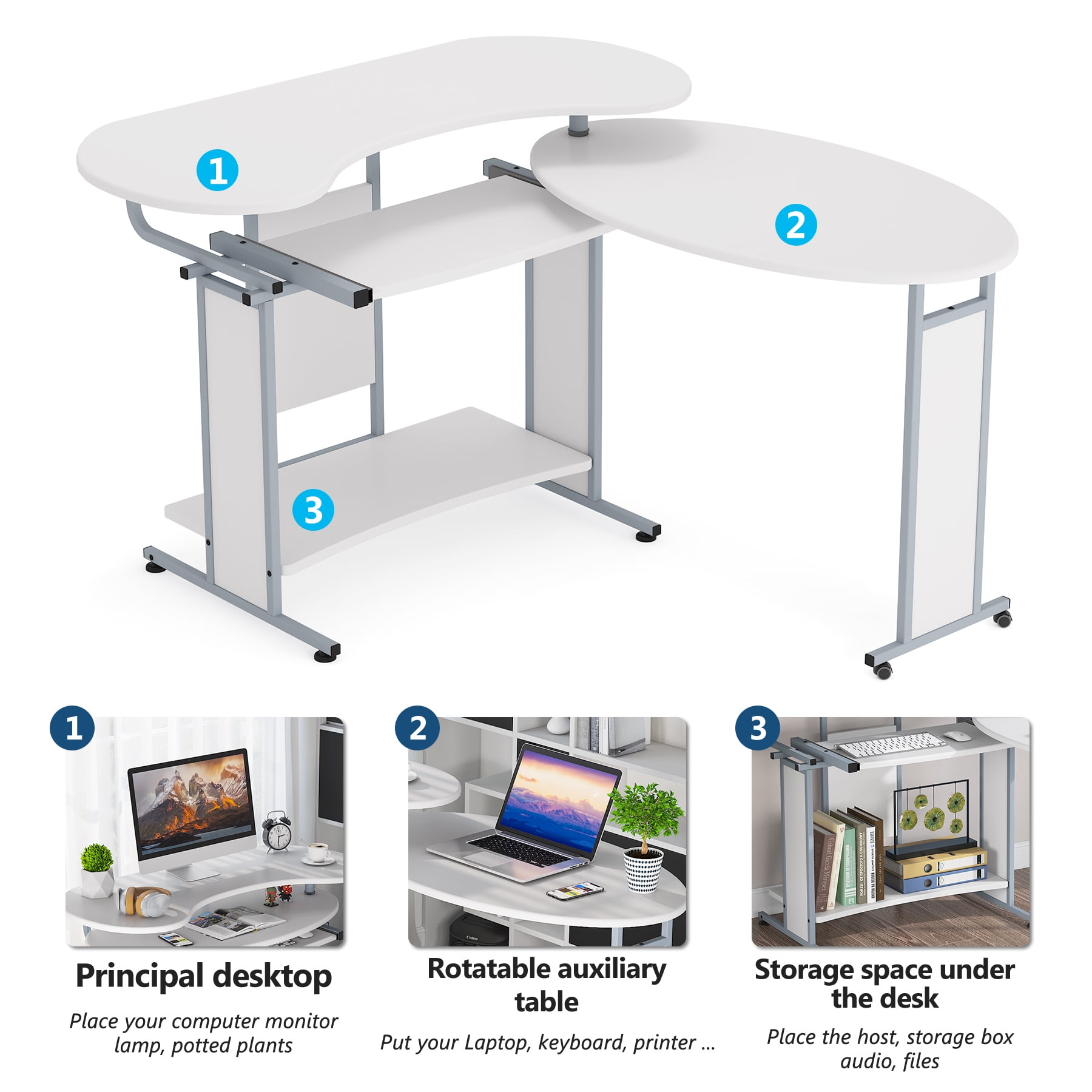 L-Shaped Computer Desk, TribeSigns Rotating Corner Desk & Modern Office Study Workstation for Home Office or Living Room - 3