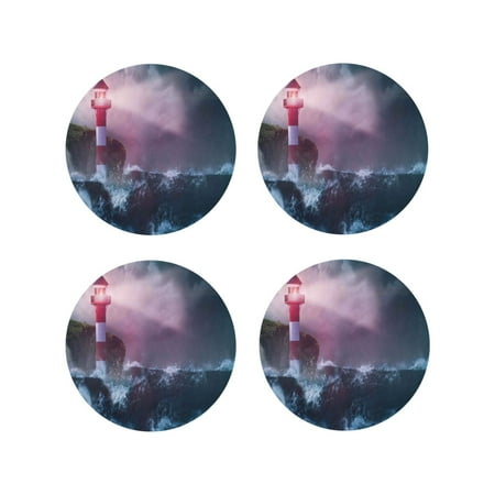 

Tideii lighthouse Waves Torrential Rain for Leather Coasters 4 Pieces Anti-fouling and Anti-scalding Decorative Coasters Suitable for Restaurants Kitchens Coffee Shops-Round Shape