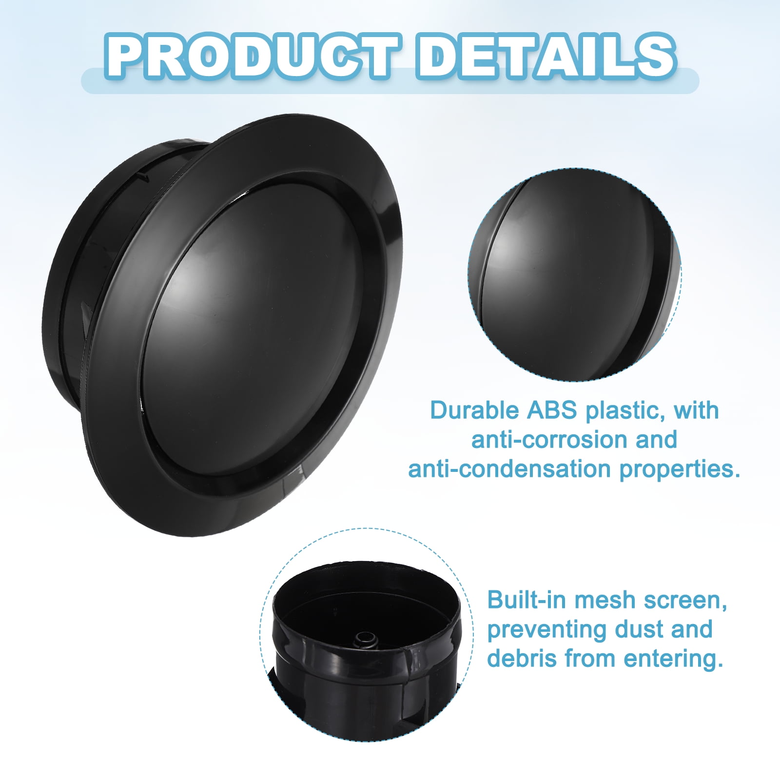Uxcell 6 Inch Round Air Vent, 2pcs ABS Adjustable Soffit Exhaust Vent Cover, Black
