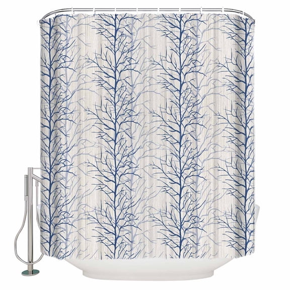 54x78 Inch Shower Curtain Decorative Navy Blue Botanical Bathtub Bath Curtains Fabric Waterproof Bathroom Decor Farmhouse Spring Summer Branch Small Stall Shower Curtain Set with 12 Hooks