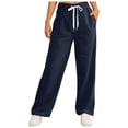 thumbnail image 1 of Pantalones deportivos con forro polar para mujer: pantalones joggers de cintura alta y pierna recta ancha con bolsillos, pantalones de yoga para entrenamientos informales, diseño con cintura elásti, 1 of 6