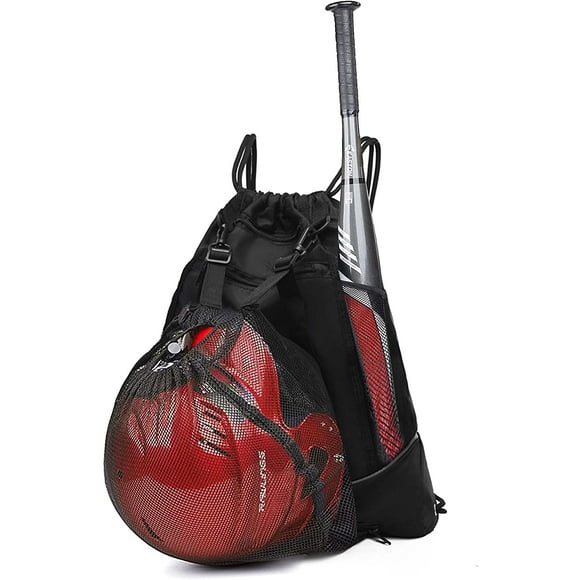 Drawstring Baseball Bag for Boys and Girls, Foldable Softball Backpack Gym Bag, T-Ball & Bat Bag with Detachable Ball Mesh Bag for Football Basketball Holds Bat, Helmet Holder, Gloves