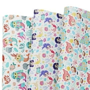 Mermaid Wrapping Papers, PresNok Little Mermaid With Jewelry Fish and Coral, Birthday Gift Wrap Paper, 6 Sheets Papers in 3 Designs, For Girls Kids Baby Women For Fancy Birthday or Baby Shower