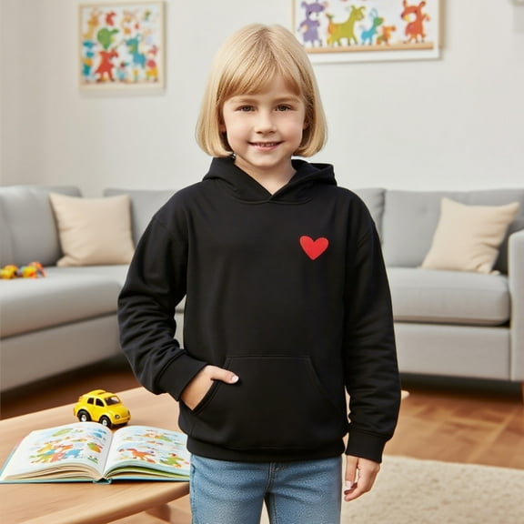 JIAYUE Unisex Boys Girls Hoodie Embroidered Heart Print Long Sleeve Pullover Soft Casual Outerwear For Kids 8 12 Years Old Stylish Dailywear