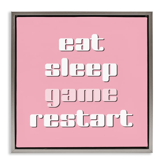 Stupell Industries Contemporary Gamer Phrases on Pink Gray Floating Frame Canvas Art, 18 x 18, by Yass Naffas Designs