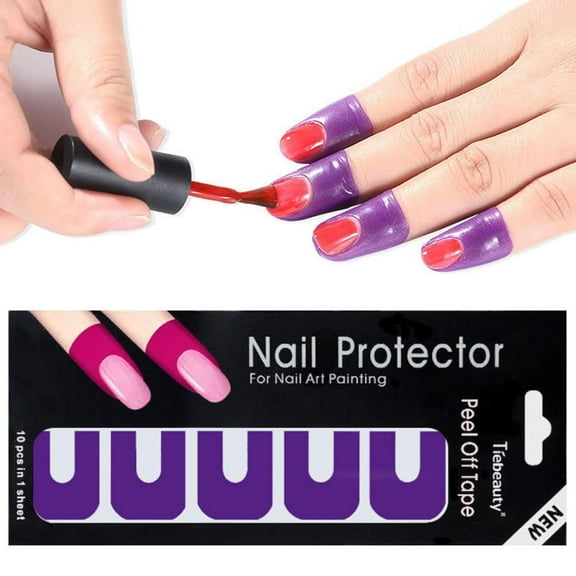 U-Shaped Reusable Nail Polish Protectors - Easy Peel-Off Plastic Guards for Mess-Free DIY Manicure, Purple, 10 Pieces