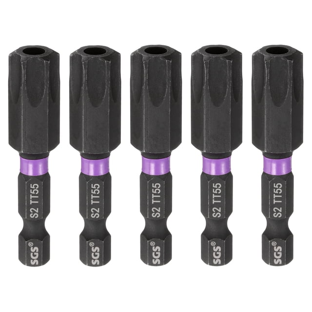 Uxcell 5pcs TT55 Torx Impact Screwdriver Bit 1/4" Hex Shank 2" Long Magnetic with Hole