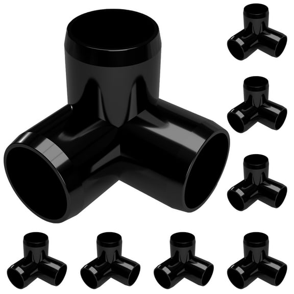 FORMUFIT 3/4” 3-Way Elbow Furniture Grade PVC Pipe Fittings, (1-1/16" Actual Socket ID), Black, 8-Pack