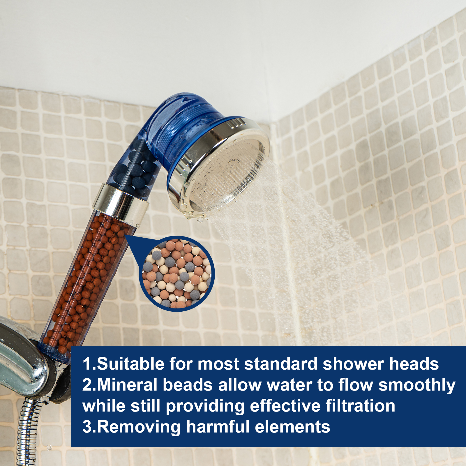 Unique Bargains 4Pcs Durable Replacement Shower Head Bead for Filtration Yellow Grey Red