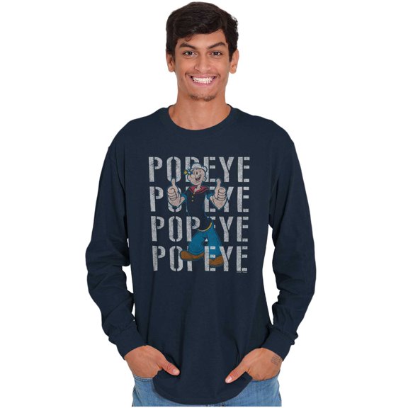 Popeye The Sailor Man On Repeat Retro Long Sleeve TShirt Men Women Brisco Brands S