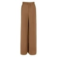 thumbnail image 7 of Women Boho Pleated Wide Leg Pants Solid Ruffle Bow Tie Elastic High Waist Split Flowy Culottes Palazzo Dress Pants Office Beach(M,Brown), 7 of 7