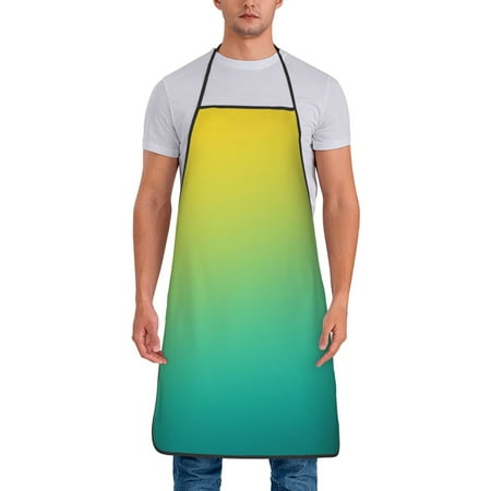 

Jgfou Teal To Yellow Gradient Print Anti-fouling Apron for Men Women Waterproof Oil-Proof Kitchen Apron with Adjustable Straps Pocket and No-Pill No-Fade Fabric