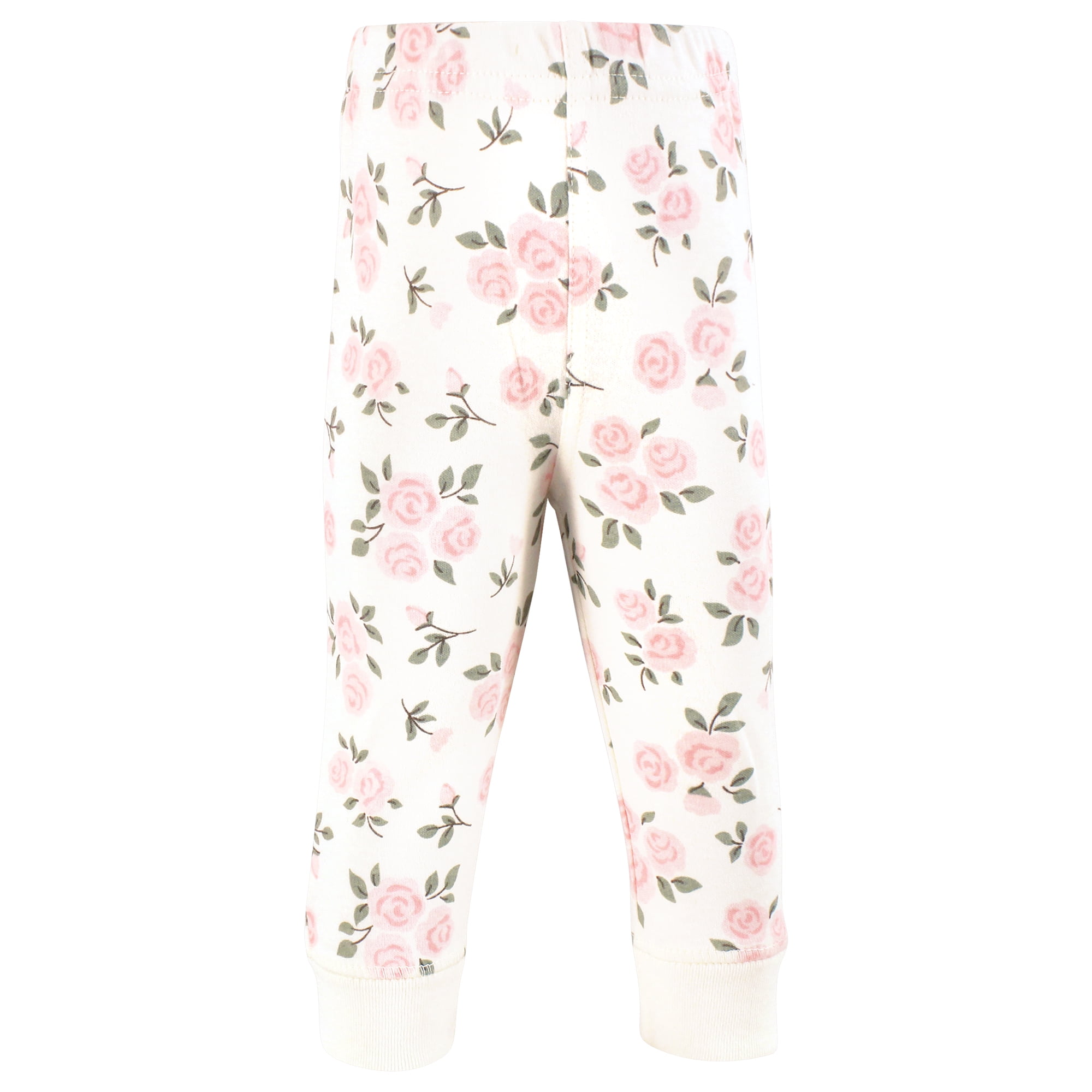 Hudson Baby Girls Cotton Pants and Leggings, Soft Pink Sage Rose, Newborn