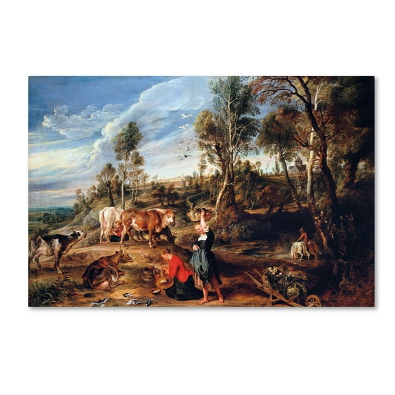 Trademark Fine Art 'Milkmaids With Cattle In A Landscape' Canvas Art by Peter Paul Rubens