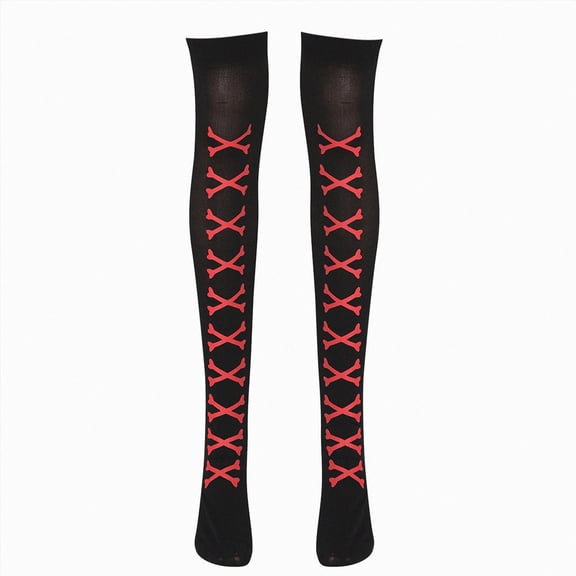 NOLDARES 1 Pairs Thigh High Stockings for Women Gothic Spooky Socks over Knee Long Socks for Halloween Cosplay(Z211-Red)