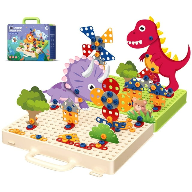 332PCS Mosaic Drill Set 3D Construction Engineering Building Blocks Electric DIY Drill Creative Mosaic Educational Set For Toddlers