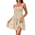 thumbnail image 3 of Laqbezok Spaghetti Strap Summer Dress, Smocked Bodice Tiered Ruffle Mini Sun Dress, Casual Sleeveless Beach Party Dress, Solid Color Flowy Short Dress, 3 of 8