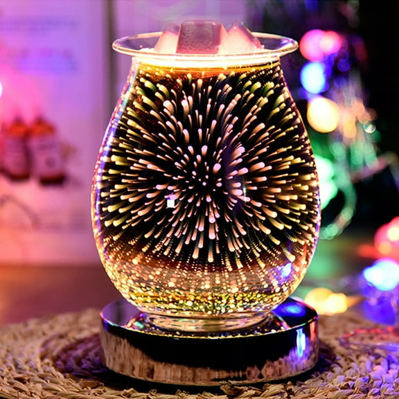 GRNSHTS Electric Wax Melter 3D Fireworks Glass Candle Warmer Wax Burner Melt Fragrance Warmer Incense Oil Warmer Night Light Aroma Decorative Lamp, Glass 3D Effect Night Light