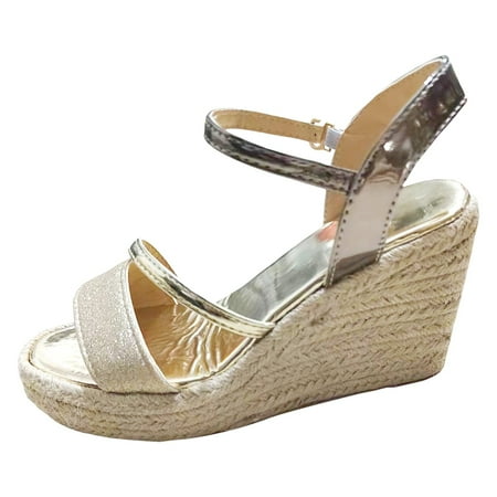 

PEASKJP Sandals for Women Dressy Summer Closed Toe Sandals for Women Casual Summer Hollow Out Vintage Wedge Sandal Gladiator Outdoor Shoes (Gold 6.5)