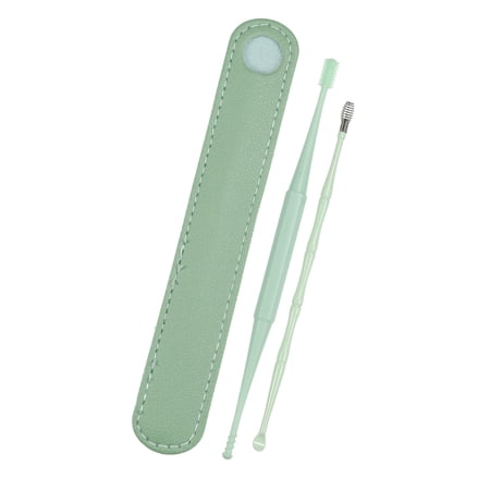 Earwax Cleaning Tool Set  Portable Stainless Steel Earwax Cleaner Tool Set with Faux Leather Case Green 2 Pcs