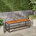 thumbnail image 2 of Outdoor Bench | Industrial 54 Inch Acacia Wood Black Iron Frame for Patio Garden Backyard | Teak | Acacia Wood, 2 of 9