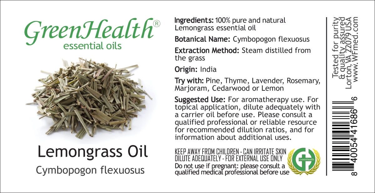 Lemongrass Essential Oil - 8 fl oz (237 ml) Glass Bottle w/ Cap - 100% Pure Essential Oil by GreenHealth