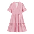 thumbnail image 4 of Guieoi Summer Dresses for Women Plus Size Striped V-Neck Pleated Casual Mini Beach Midi Dress with Pockets Red XXXL, 4 of 9