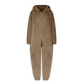 thumbnail image 5 of RYRJJ Womens Fleece Onesies Pajamas Jumpsuit Warm Sherpa Romper Sleepwear Cute One Piece Zipper Hooded Playsuit Loungewear(Brown,L), 5 of 7