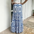 thumbnail image 4 of Women’s Summer Boho Maxi Skirts High Waisted Tiered Floral Skirts Vacation Loose Causal Skirts, L, 4 of 6