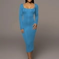 thumbnail image 2 of Lovzfmll Women's Versatile Square Neck Solid Color Fashion Tight Fitting Cutout Dress Blue, L, 2 of 8
