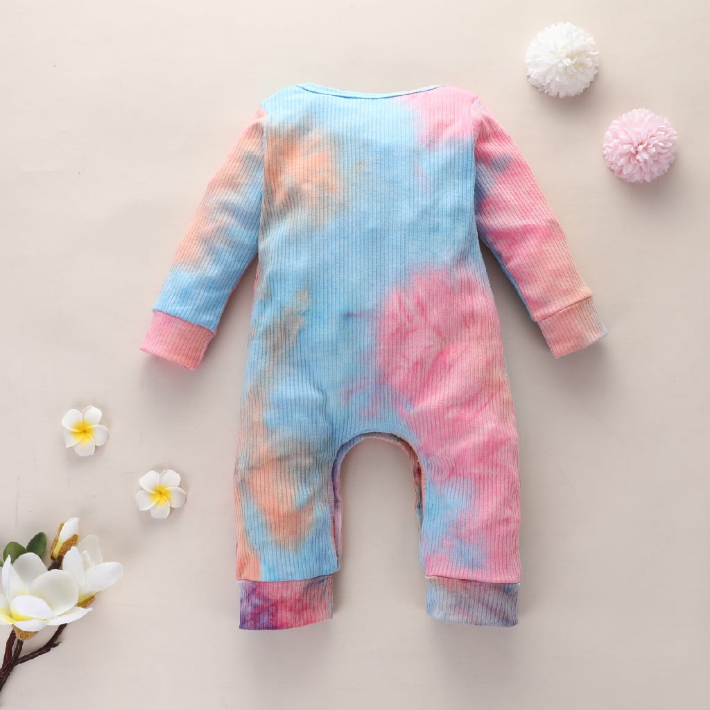 Newborn Baby Boys Girls Colorful Rainbow Tie-Dye Romper Jumpsuit Clothes