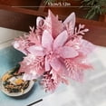 thumbnail image 4 of Silk Glitter Poinsettia Artificial Flower, 6" Sparkled Christmas Tree Decoration with Green Stem for Wreath Garland Holiday Floral Arrangements, Pink, Indoor/Outdoor Decor, 4 of 9