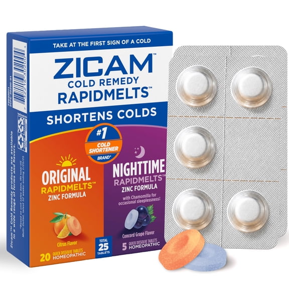 Zicam Cold Remedy Original   Nighttime RapidMelts Combo Pack, Citrus & Grape, 25 Count